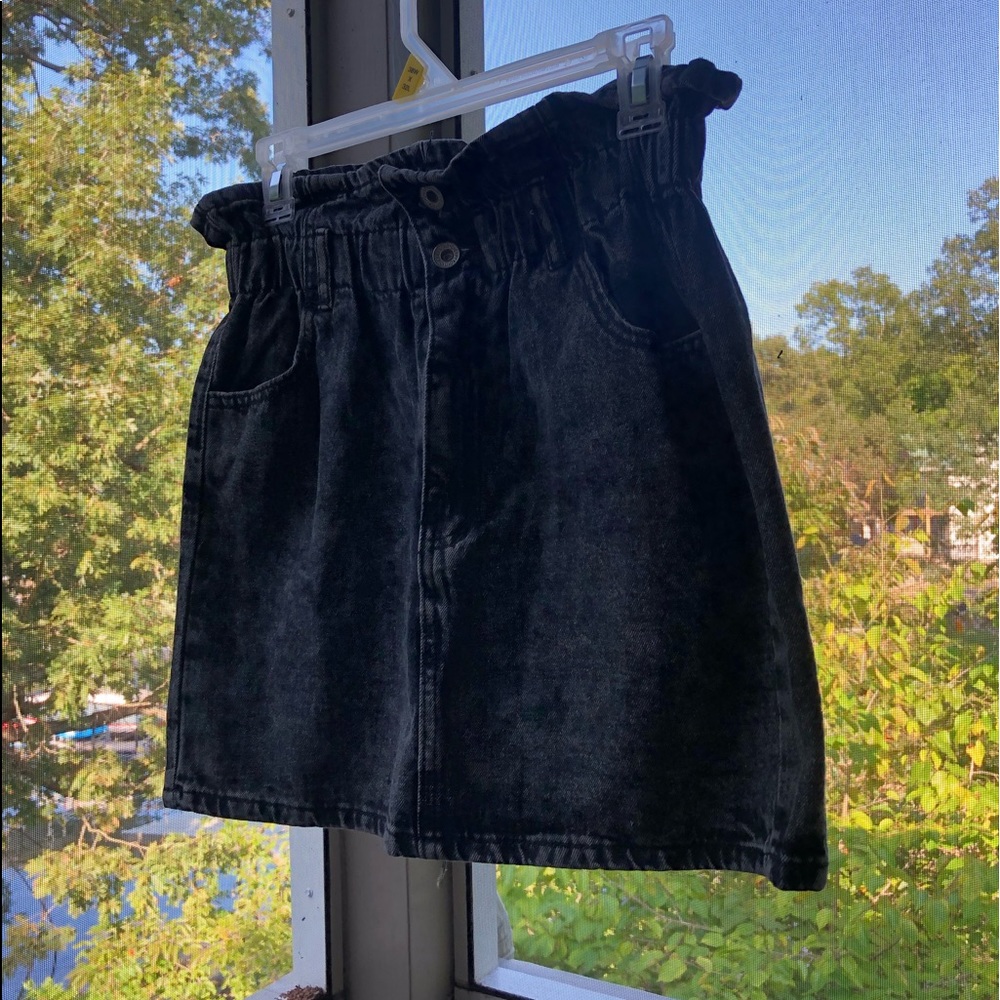 Black Acid Washed Denim Skirt